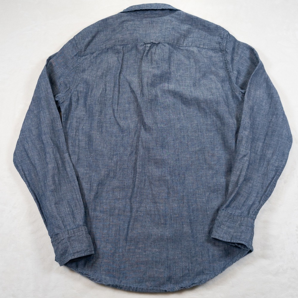 American Eagle Linen Blend Shirt Men S Long Sleeve Preppy Academia Coastal Vibe - Picture 9 of 10